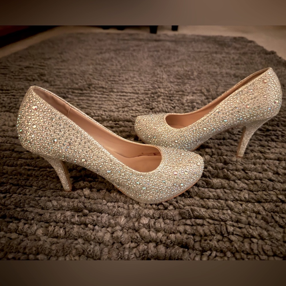 Elegant Silver Glitter Sequin Heels